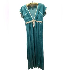 Vintage Nightgown Floor Length Blue Deep V